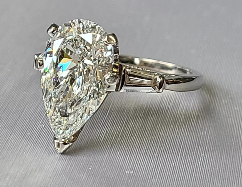 4.35 Ct E VS1 Pear  Shaped 14k White Gold Lab Grown Diamond Ring IGI Certified
