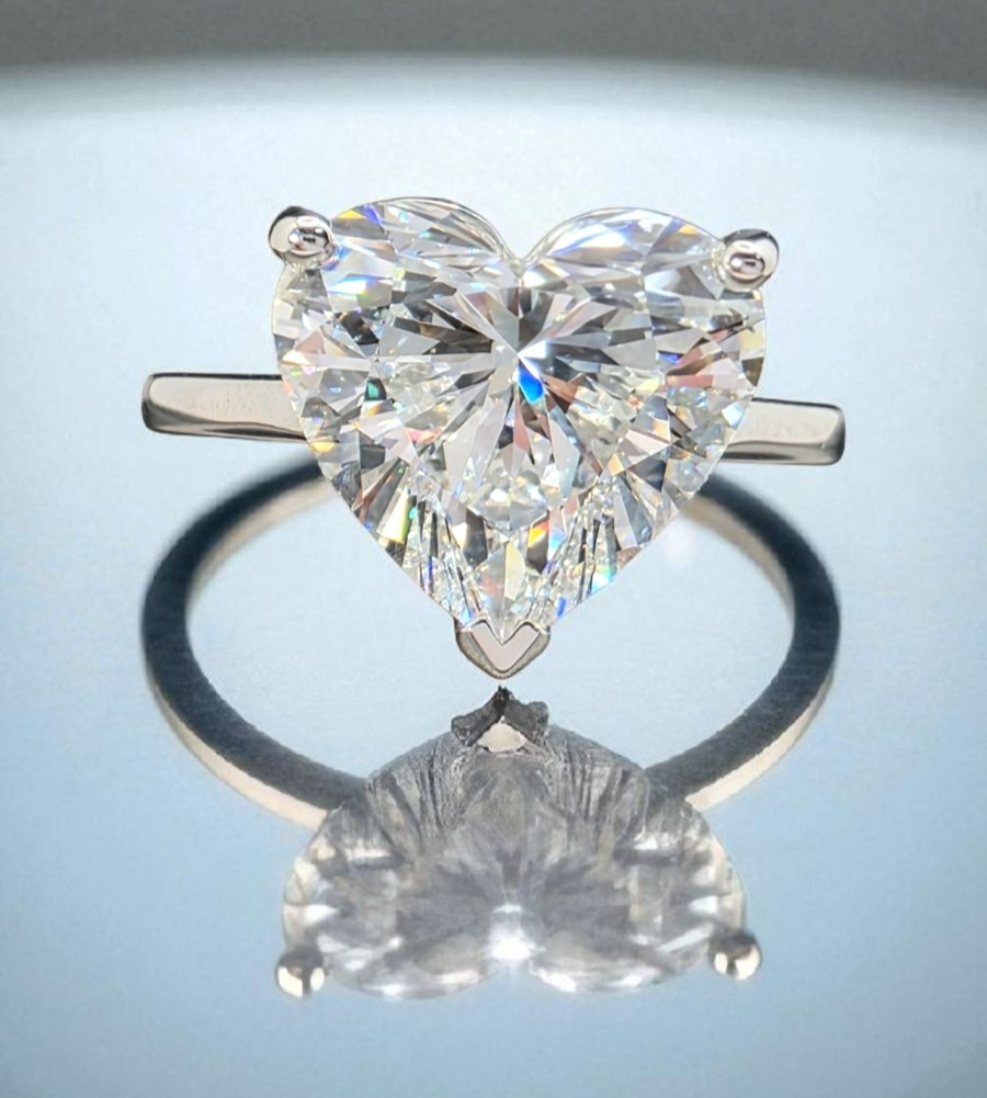 3.00 Ct D VS1 Heart Shaped Diamond Ring Platinum Lab Grown IGI Certified