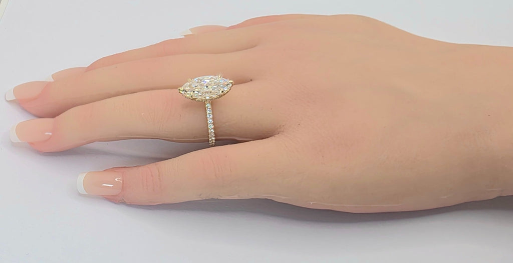 3.45 Carat Marquise Engagement Ring F VS1 Lab Diamond 14k Yellow Gold Certified