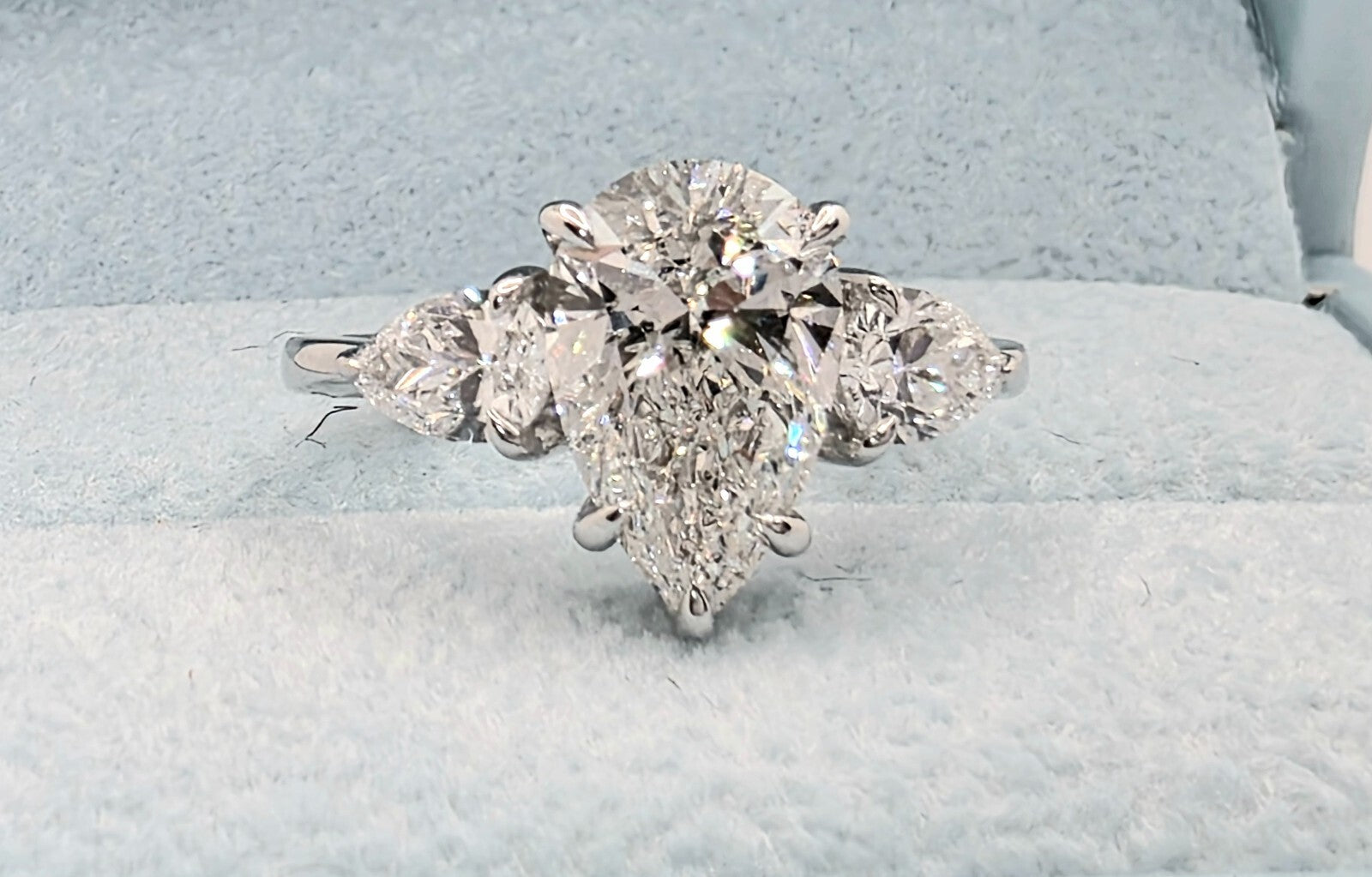 2.70 Ct 3 Stone Diamond Ring Pear Shape IGI Certified Lab Grown 14k White Gold