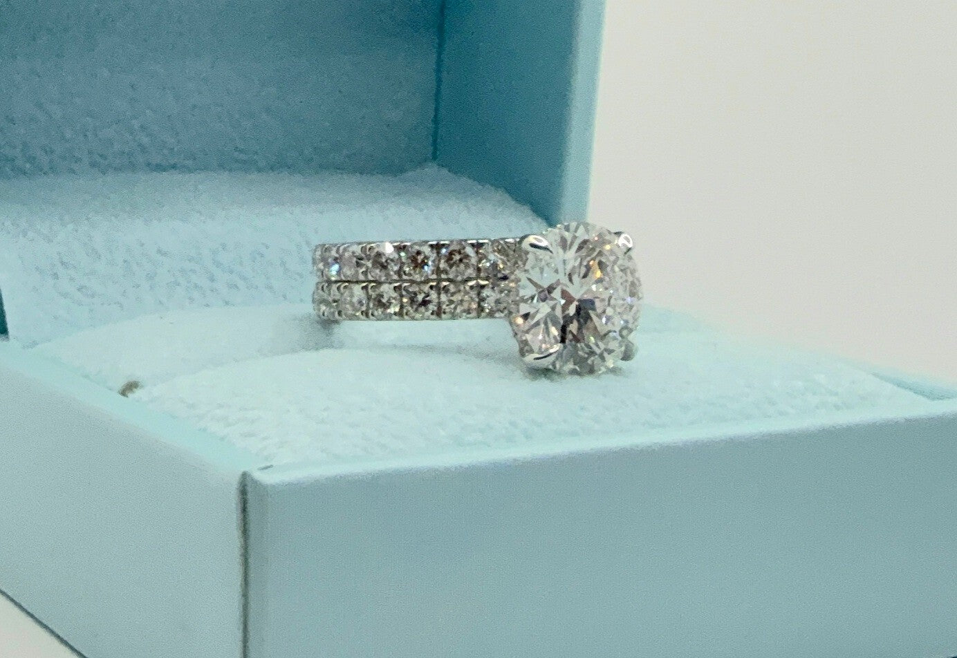 6.07 Ct E VVS2 Lab Grown Platinum Diamond Engagement Ring With Matching Band