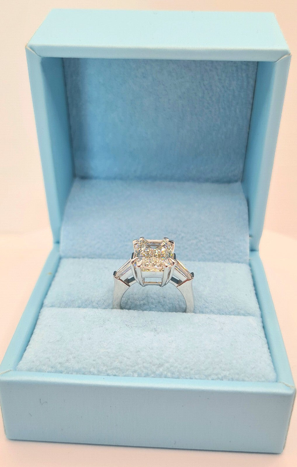 6.50 Ct E VS1 Emerald Cut Lab Grown Diamond Ring IGI Certified 14k White Gold