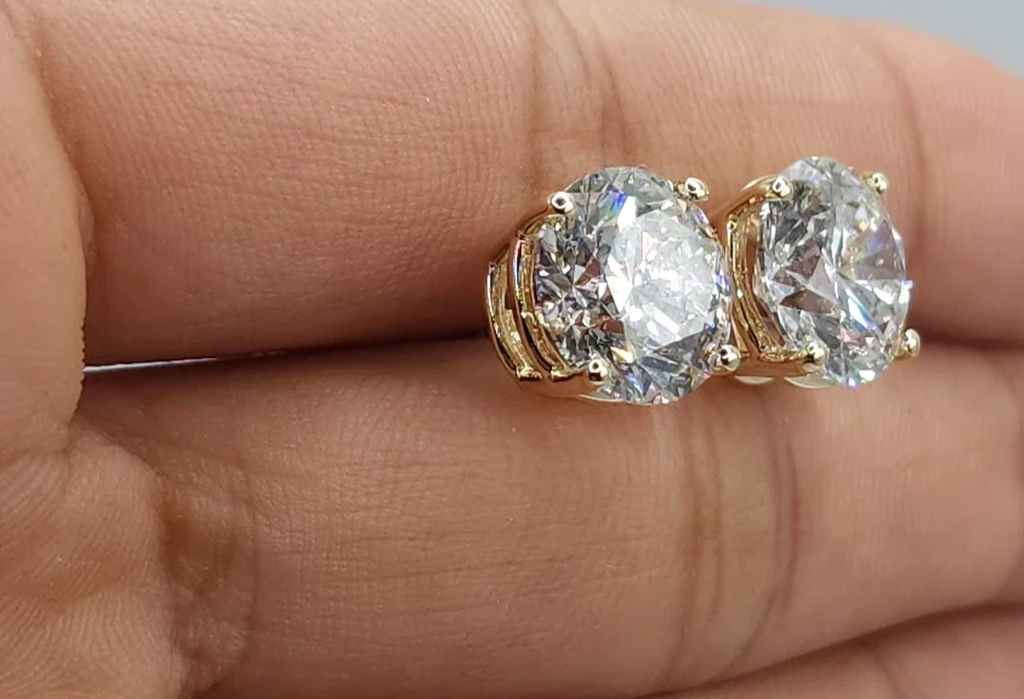 6 Ct Round Lab Grown F VVS2 Diamond Earrings 14K Yellow Gold IGI Certified