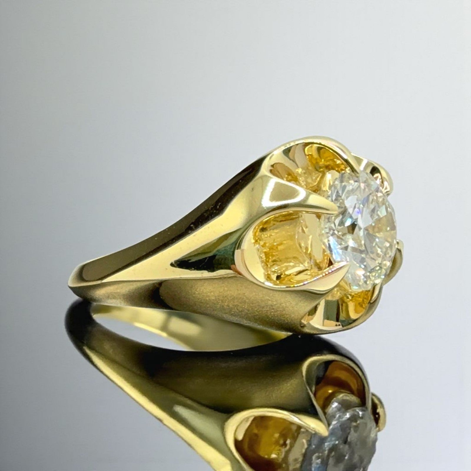 3.00 Ct Lab Grown Diamond D VS1 Men's Ring Round 14K Yellow Gold IGI Certified