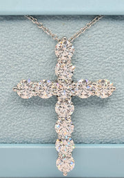 7.73 Ct E VS Round Lab Grown Large Diamond Cross Pendant Necklace 14k White Gold