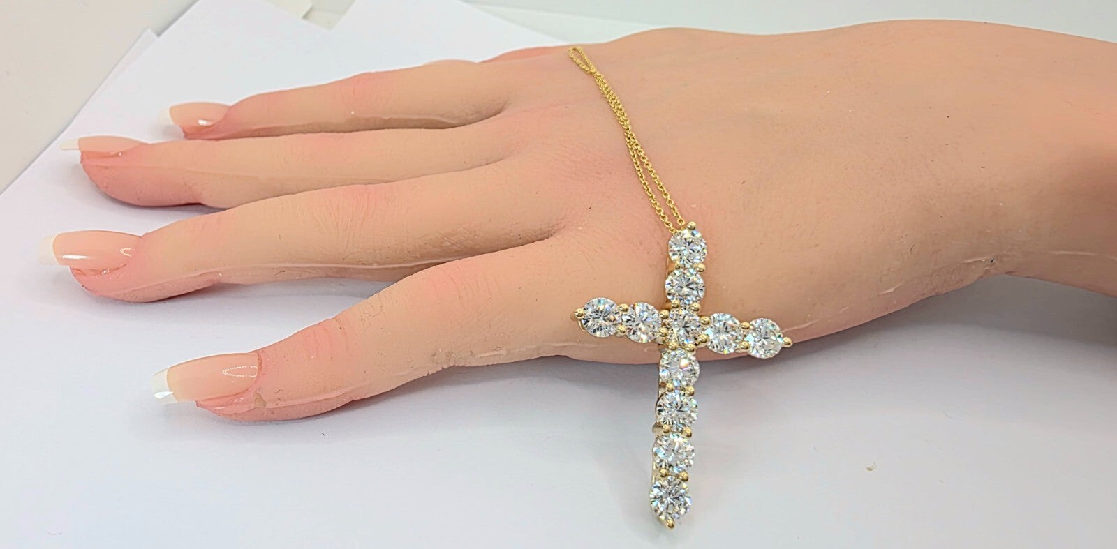 7.73 Ct E VS Round Lab Grown Large Diamond Cross Pendant Necklace 14k Gold