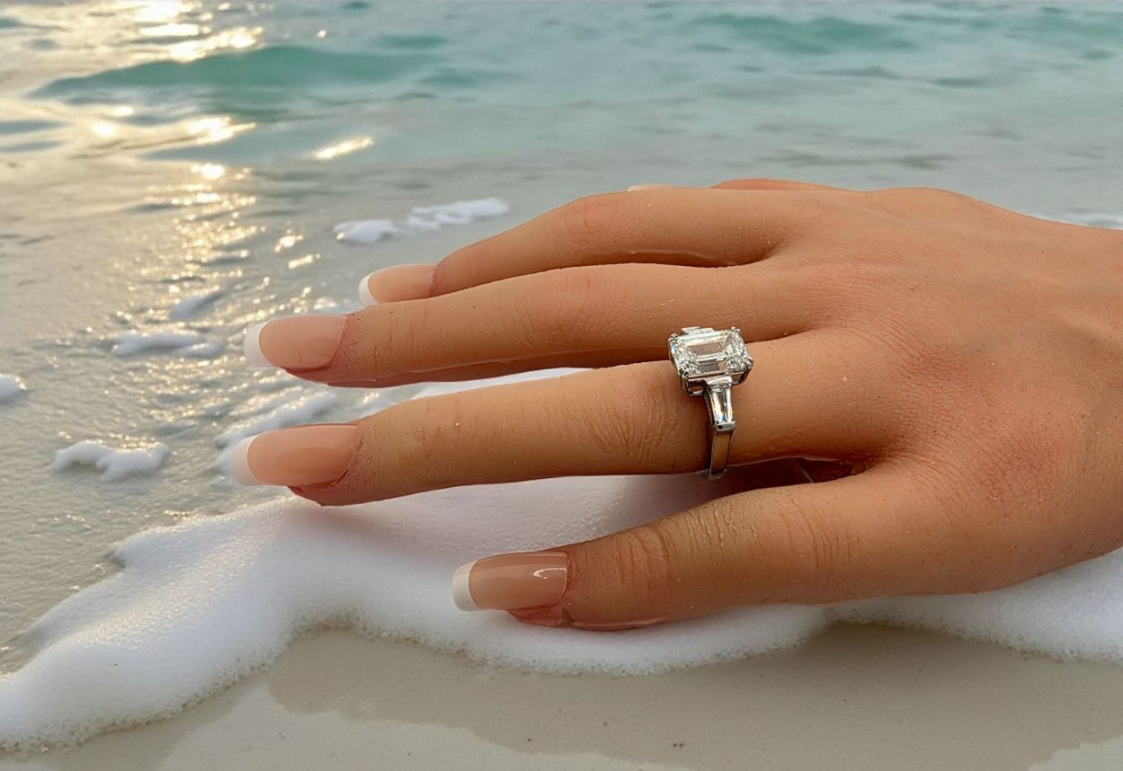 4.50 Ct E VS1 Emerald Cut Lab Grown Diamond Ring IGI Certified 14k White Gold