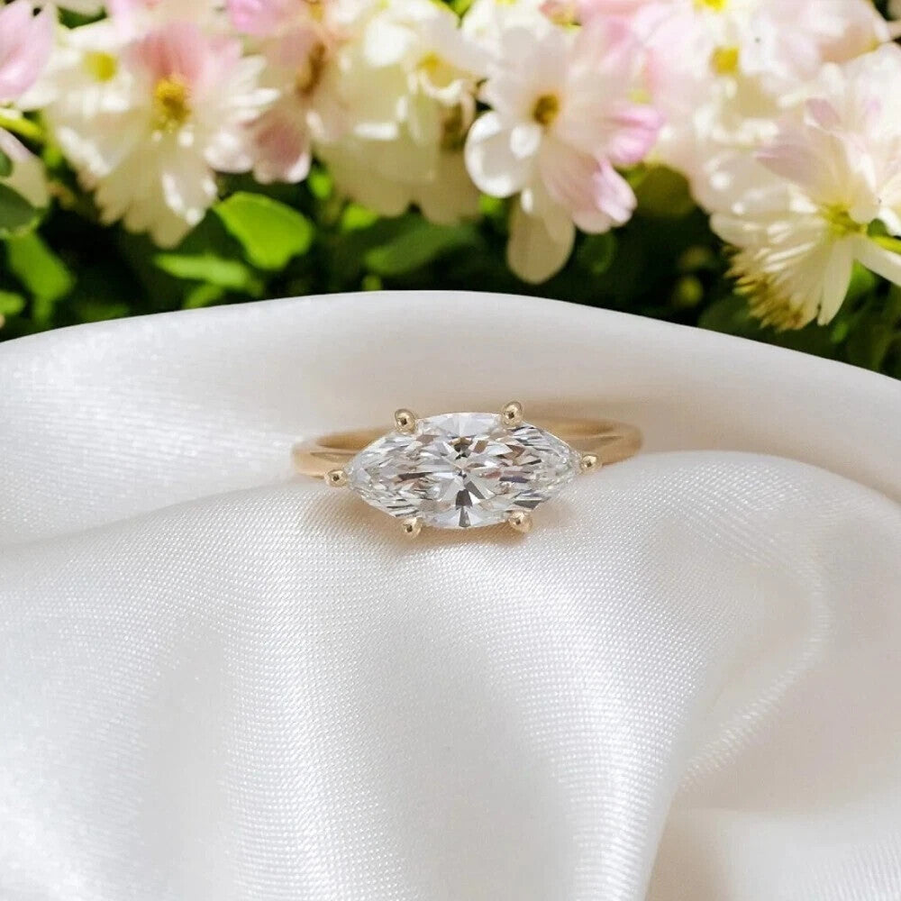 18k Yellow Gold Engagement Ring 2.00 Ct IGI Lab Grown Marquise Diamond Ring