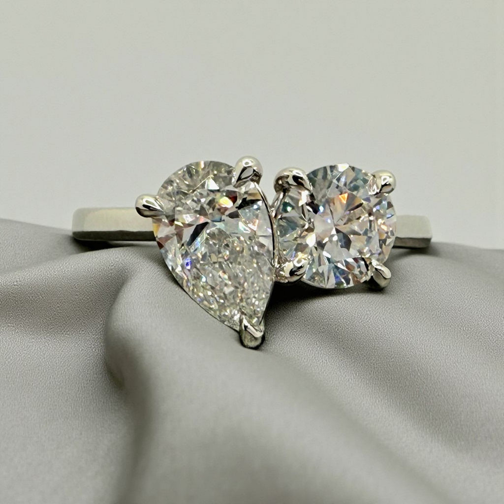 2.25 Ct D VS1 Toi et Moi Diamond Ring IGI Certified Lab Grown Platinum