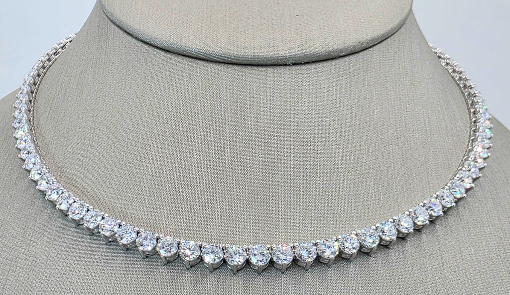 30.00 Ct 14k White Gold Lab Grown Eternity Diamond Tennis Necklace, 16” NEW!