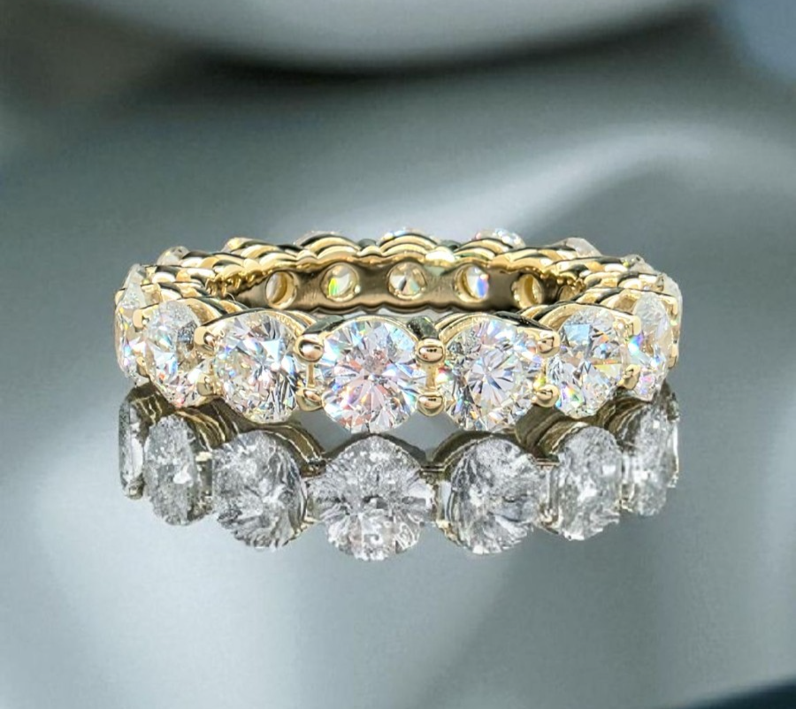 5 Ct Round Lab Grown Diamond Eternity Band Ring 14k Yellow E VS GIA Authenticate
