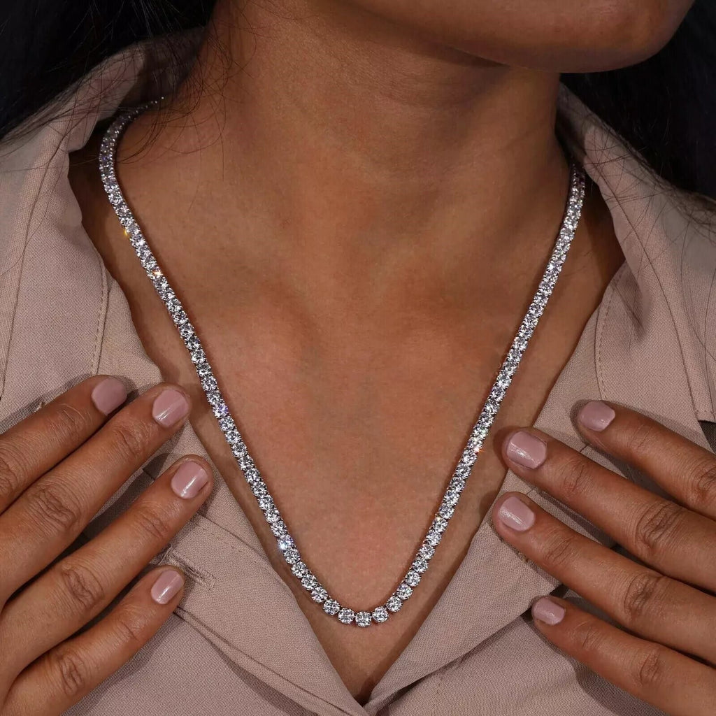 40.5 Ct E VS 14k White Gold Lab Grown Eternity Diamond Tennis Necklace, 17” NEW!