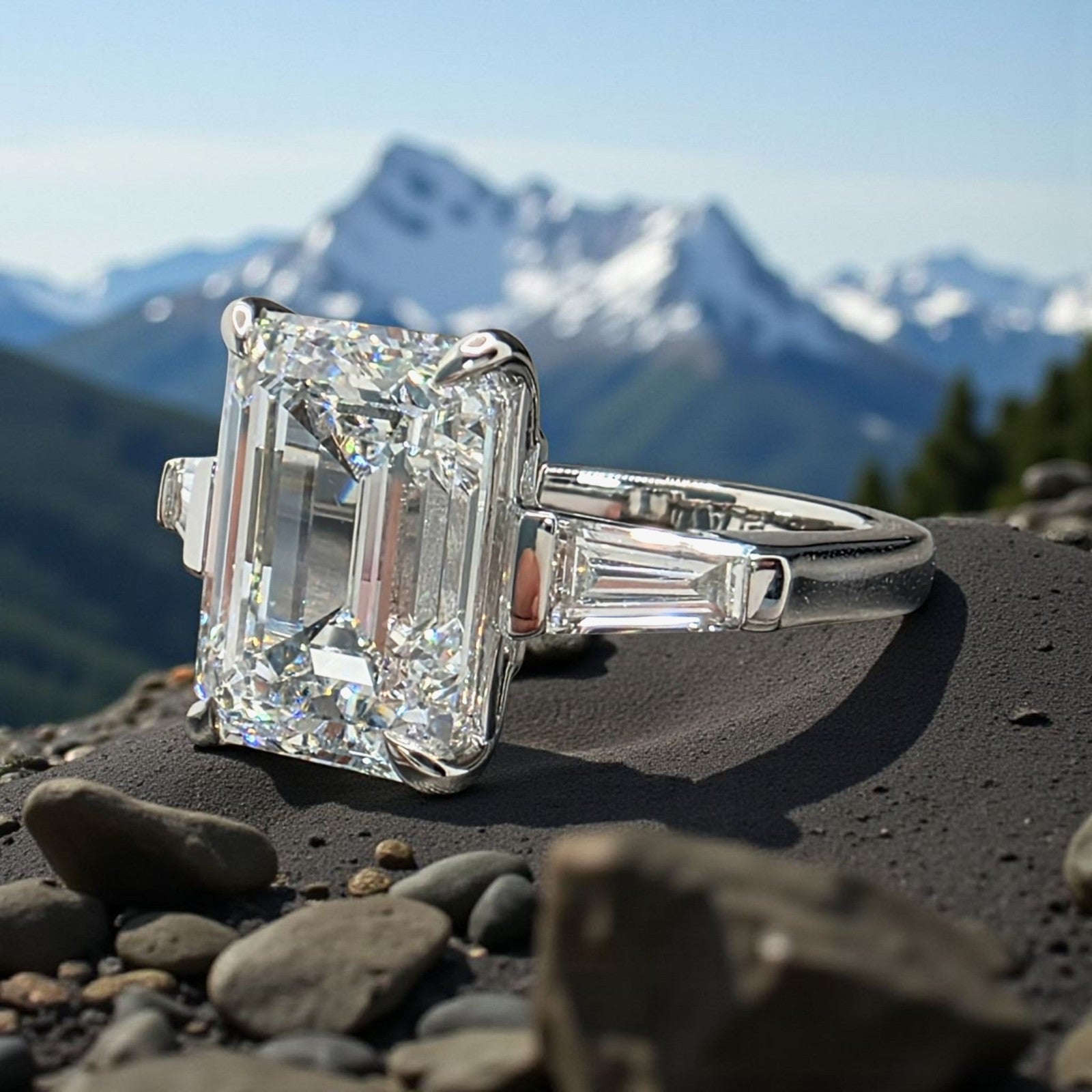 4.50 Ct D VS1 Emerald Cut Lab Grown Diamond Ring IGI Certified 14k White Sz 7.25