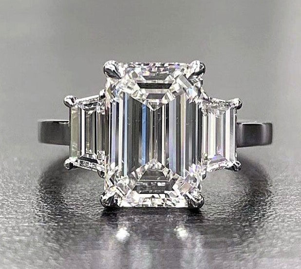 7.00 Ct Emerald Cut Diamond 3 Stone Ring Lab Grown IGI Certified GIA Platinum