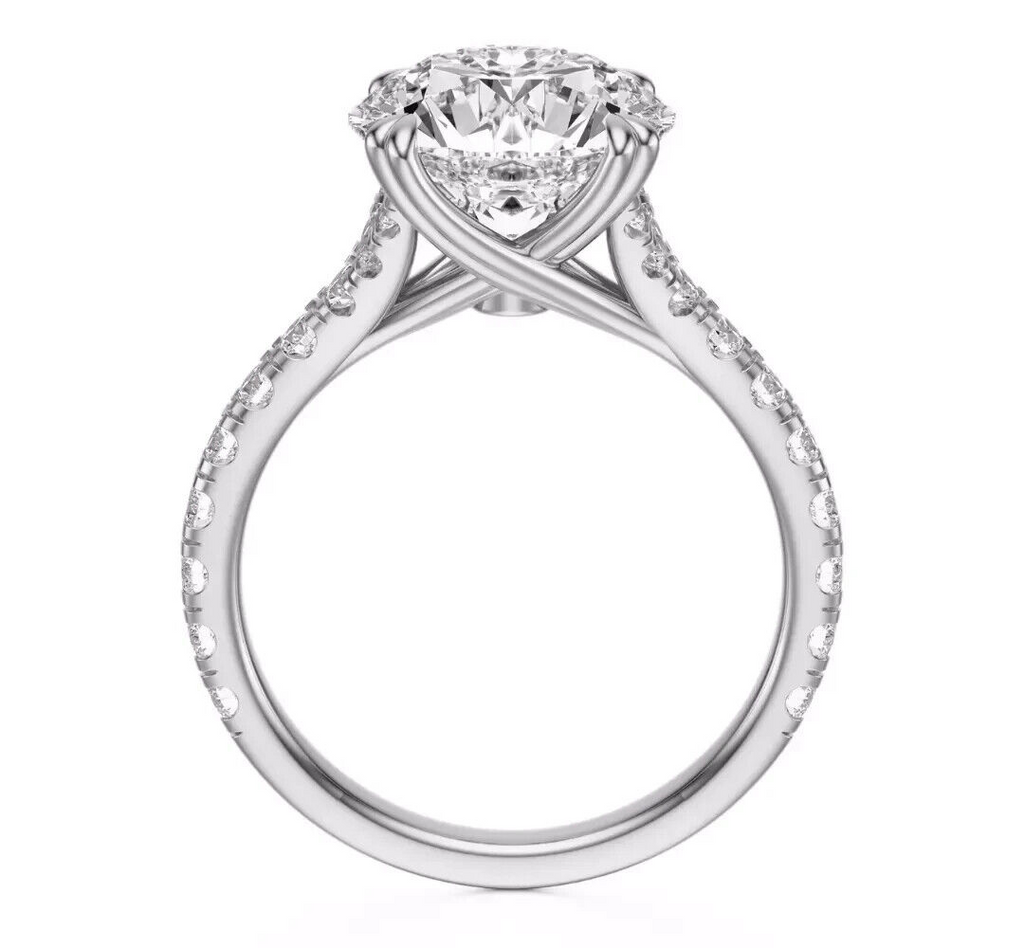 3.50 Ct E VS1 Round Lab Grown Diamond Engagement Ring 14k White IGI Certified
