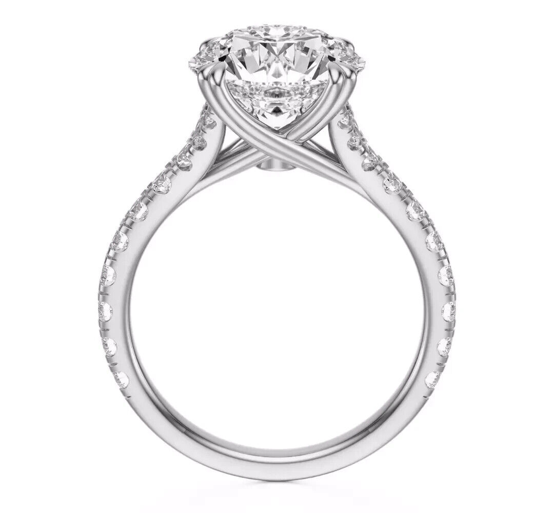 3.50 Ct E VS1 Round Lab Grown Diamond Engagement Ring 14k White IGI Certified