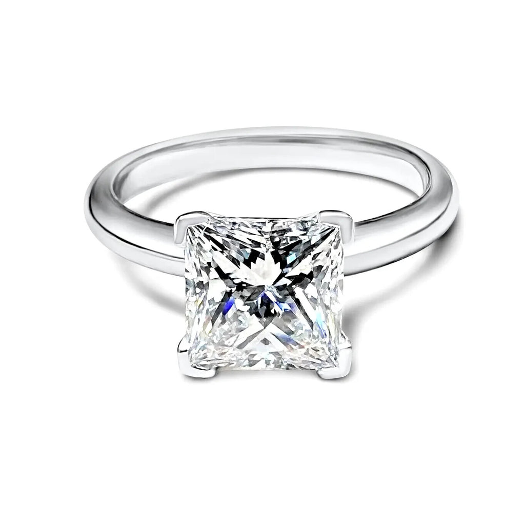 Solitaire 3 Carat HVS2 Princess Cut Diamond Engagement Ring White Gold Lab Grown