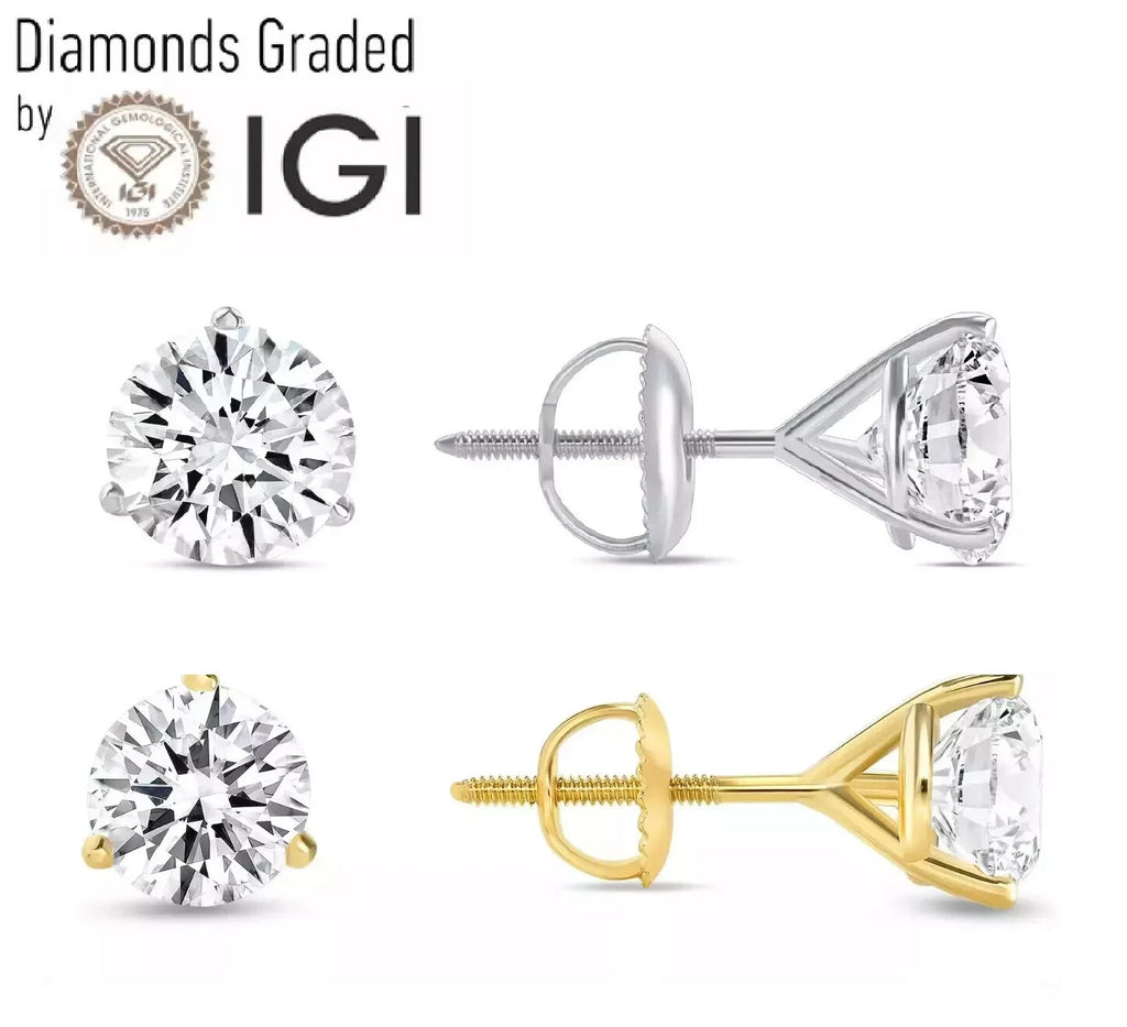 2.00 Ct D VS1 Lab Grown Diamond 3 Prong 14k White Gold IGI Certified Screw