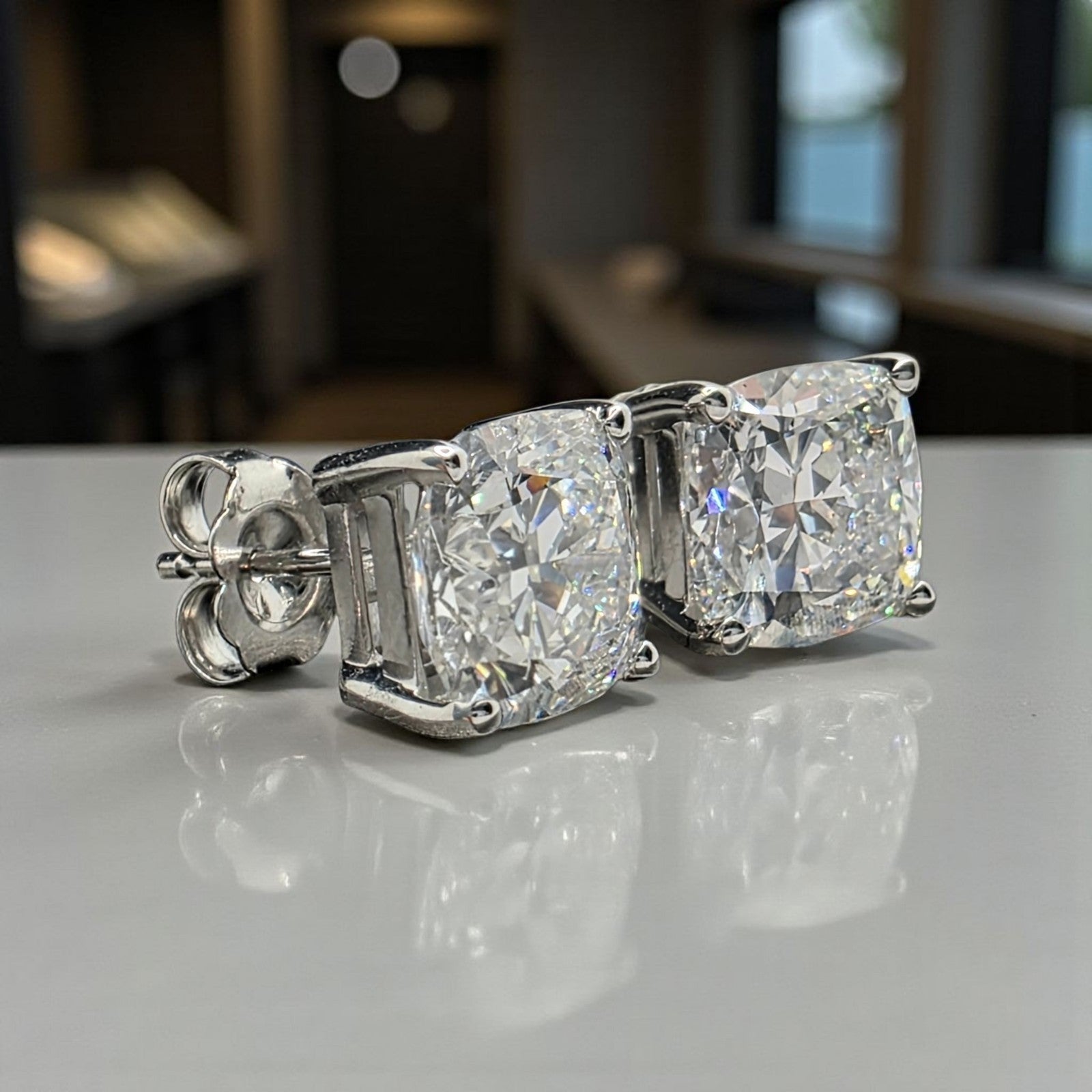 2.00 Cushion E VS1 Lab Grown Diamond Studs IGI Certified 14k White Gold