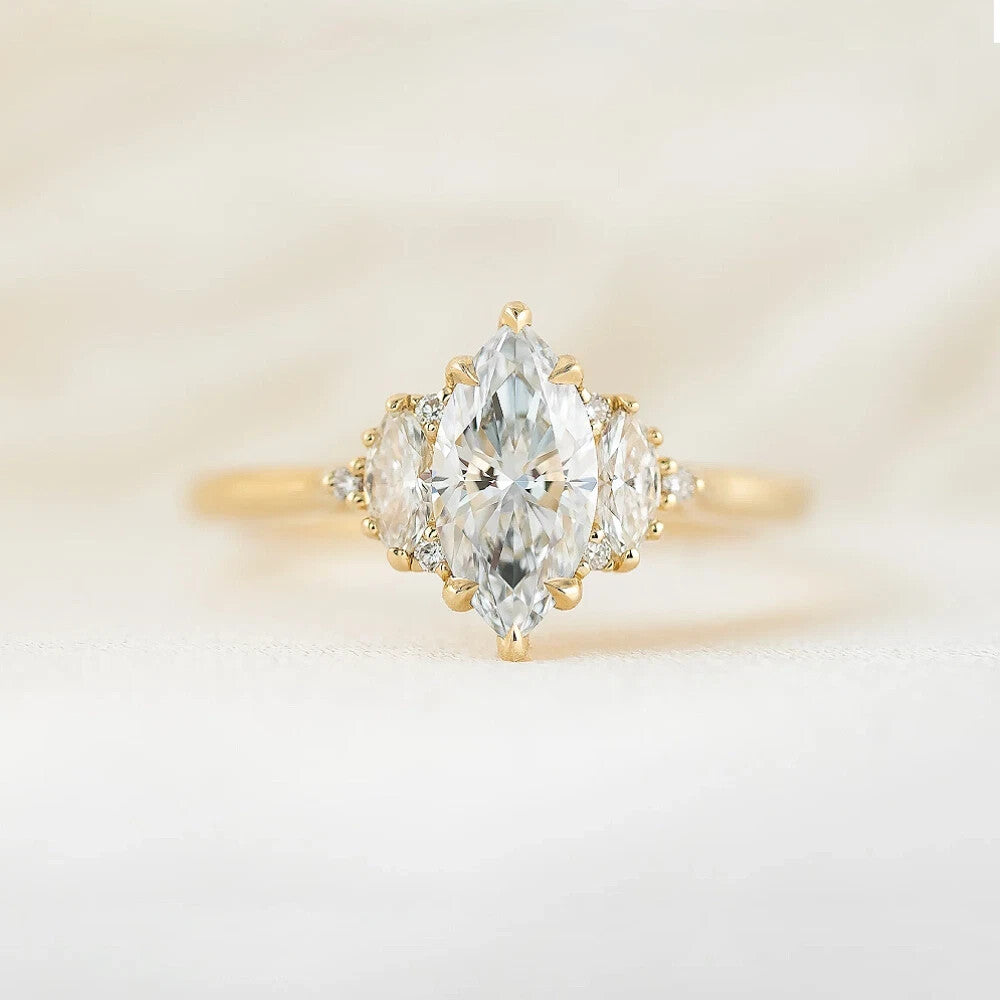 3.18 Ct IGI Certified Marquise Lab Grown 18k Yellow Gold Diamond Ring