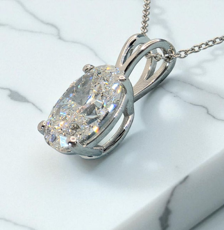 3 Ct D VS1 Oval Lab Grown Diamond Pendant 14k White With Chain IGI Certified