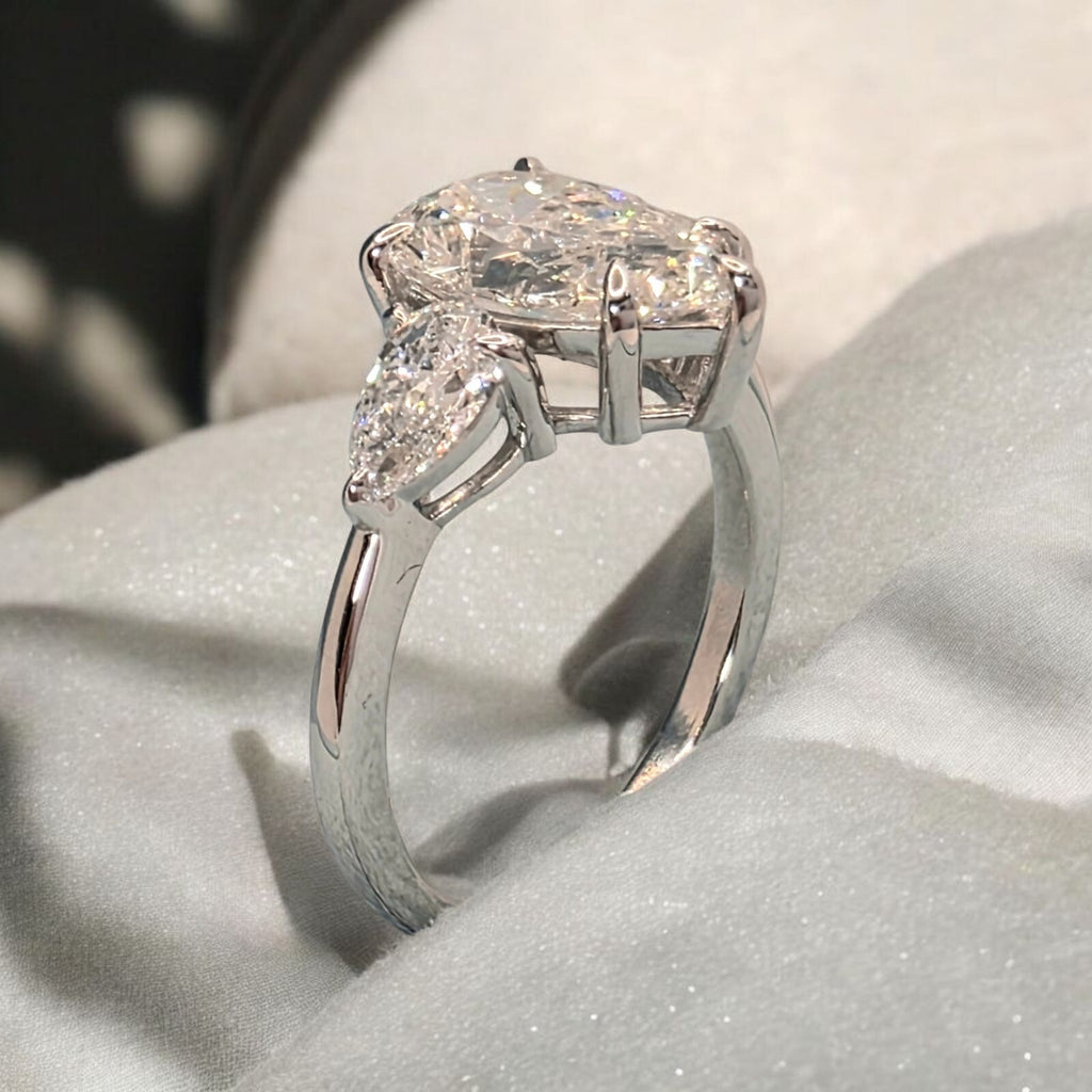 2.70 Ct 3 Stone Diamond Ring Pear Shape IGI Certified Lab Grown Platinum