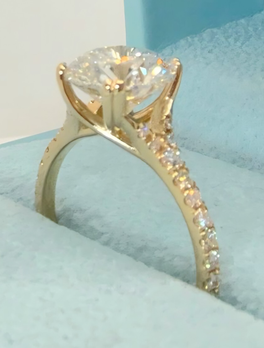 3.40 Ct D VS1 Round Lab Grown Diamond Engagement Ring 14k Yellow IGI Certified