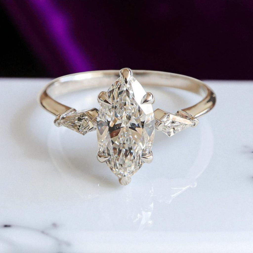 3.40 Ct D VS1 IGI Certified Marquise Lab Grown Platinum Diamond Ring