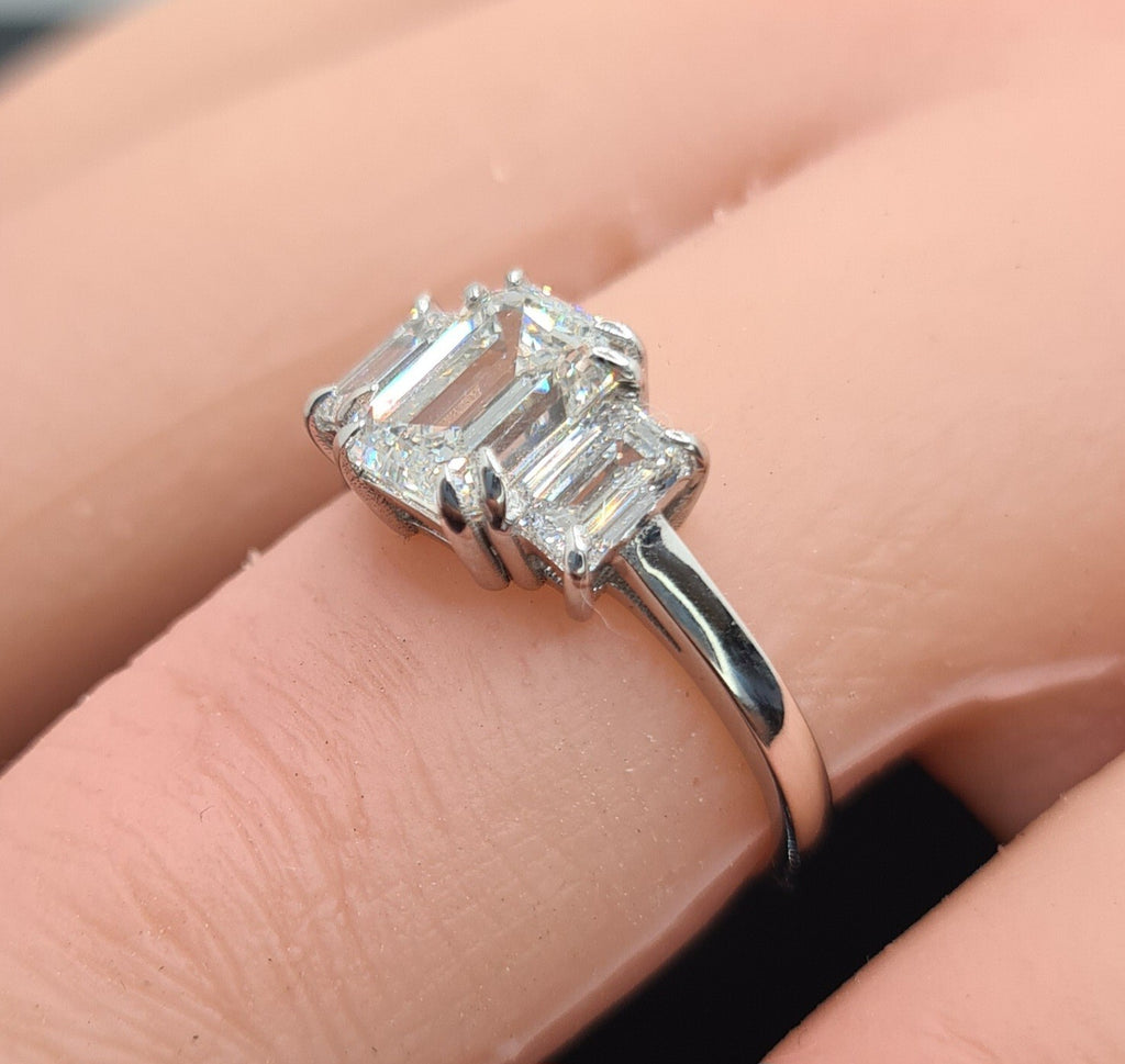 2.11 Ct F VS1 14k White Gold Emerald Cut Lab Grown Diamond Ring IGI Certified