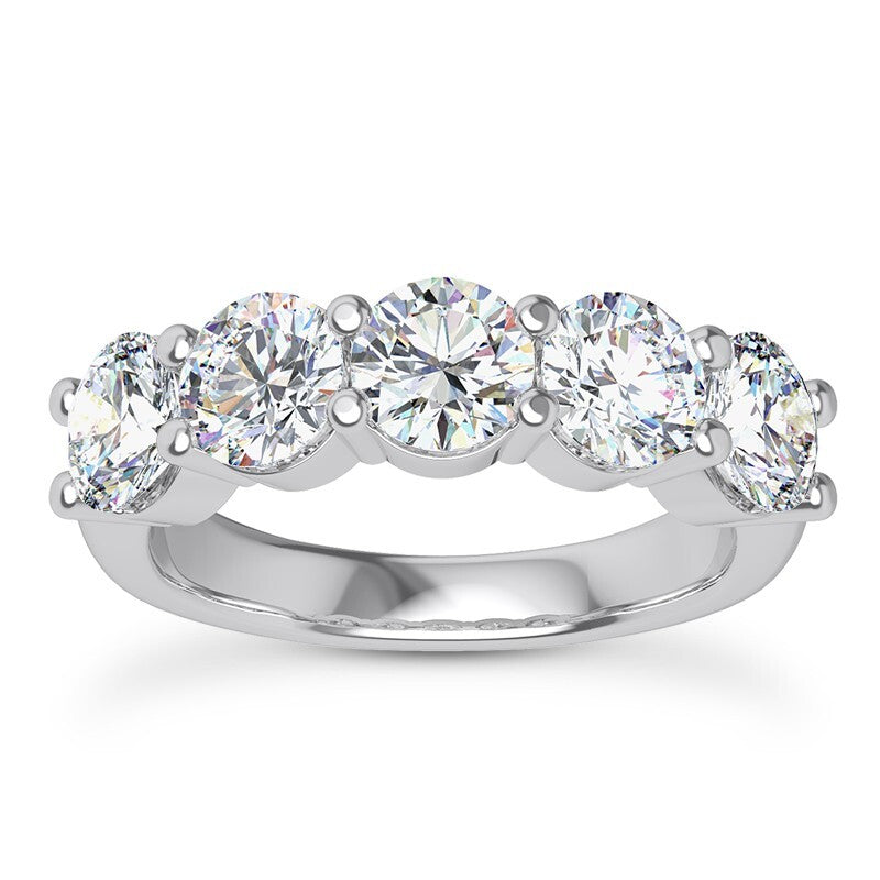 6.00 Carat 5 Stone Lab Grown Diamond Wedding Band 14kt White Gold IGI Certified
