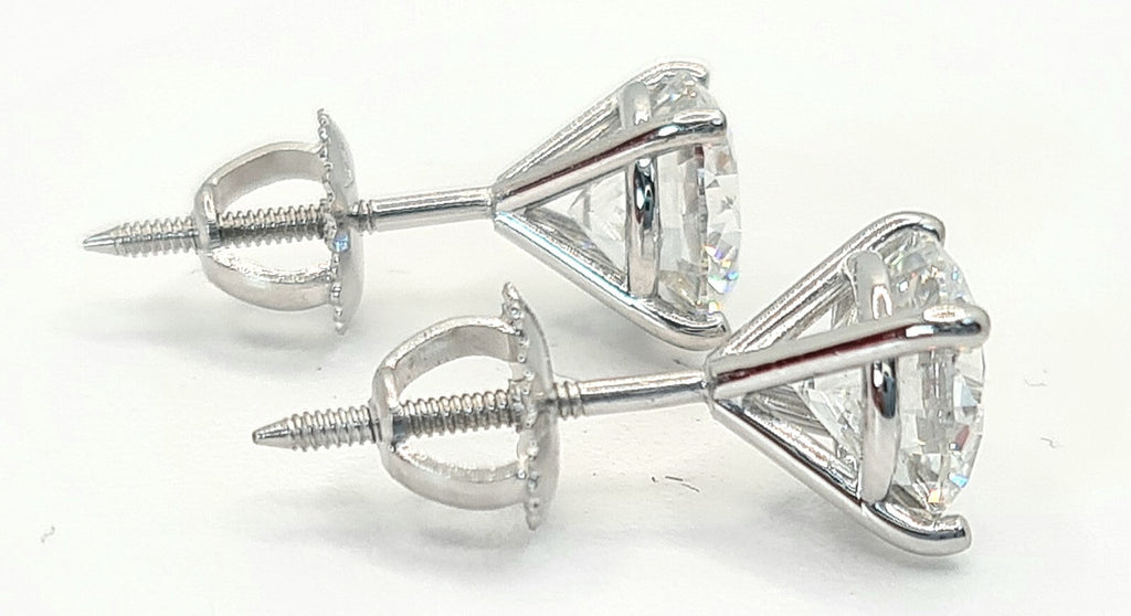 3.00 Ct E VS1 Ct Round Lab Grown Diamond Studs Screw Back Platinum IGI Certified