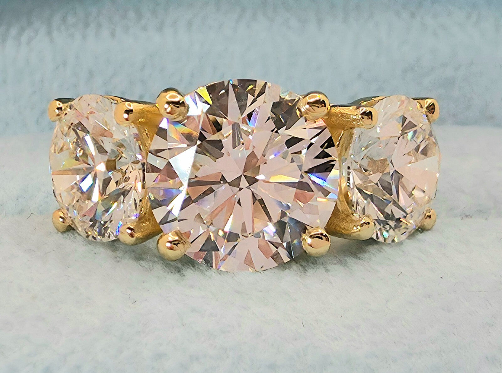 10.00 Carat Round Diamond Three 3 Stone Ring IGI Certified Lab Grown 14k Yellow