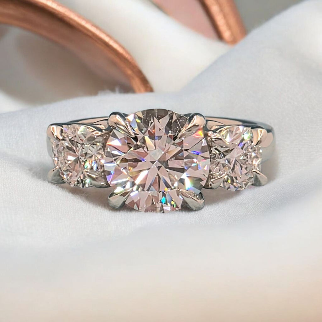3.00 Ct D VS1 Round Diamond Three 3 Stone Ring IGI Certified Lab Grown Platinum
