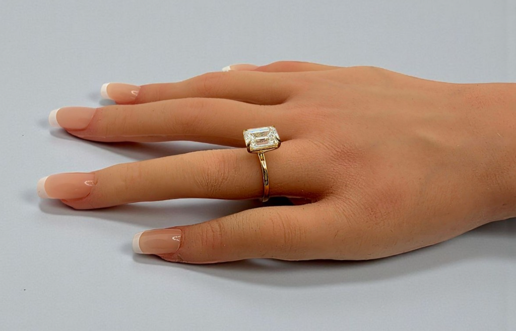 4.00 Ct Emerald Cut D VS1 Diamond Ring Lab Grown IGI Certified Set in 14k Yellow