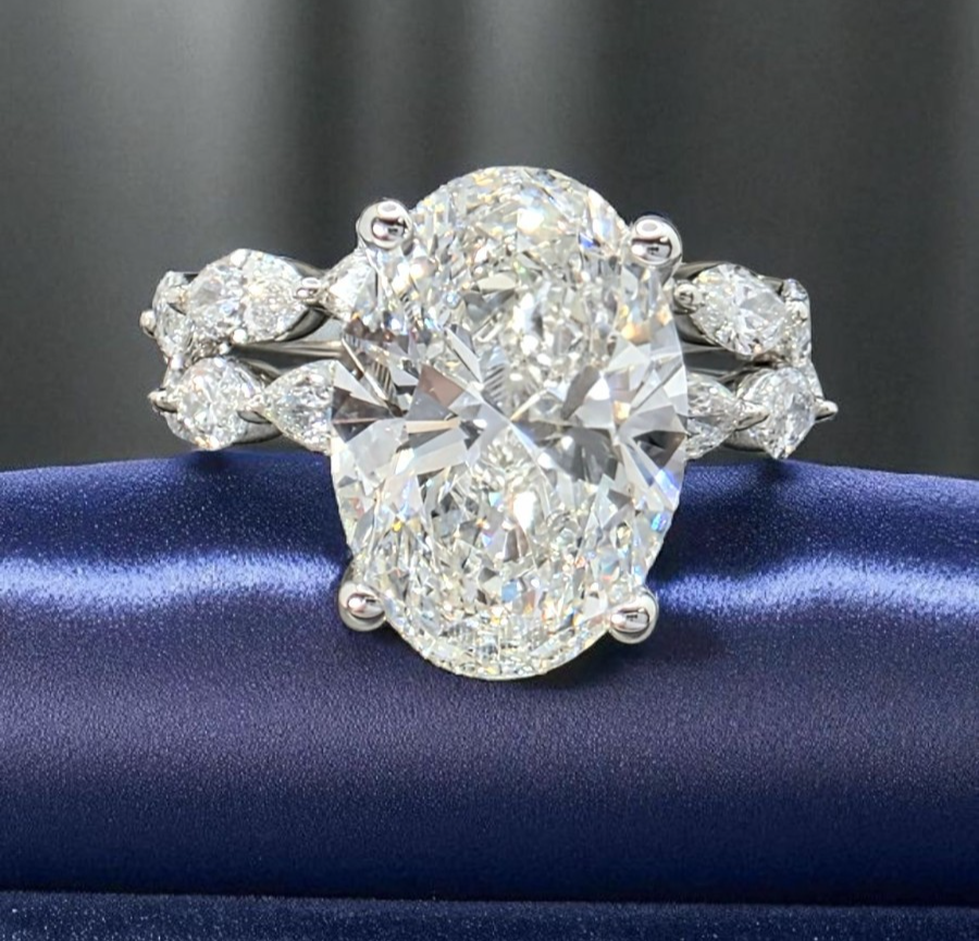 5.50 Ct E VS1 Lab Grown Diamond Engagement Ring IGI Certified 14k White W/ Band