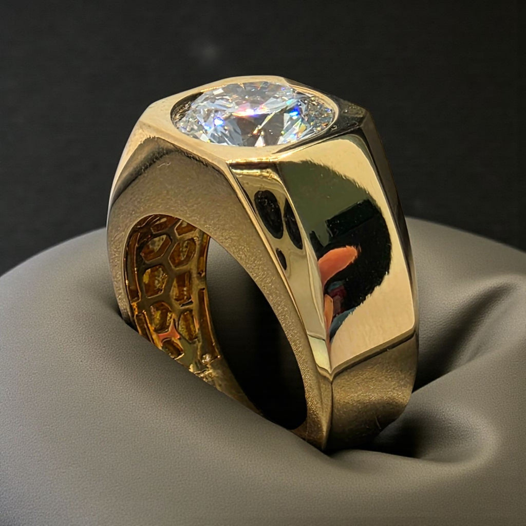 4.00 Ct D VS1 Lab Grown Round Diamond Men's Ring 14k Yellow Gold IGI Certified