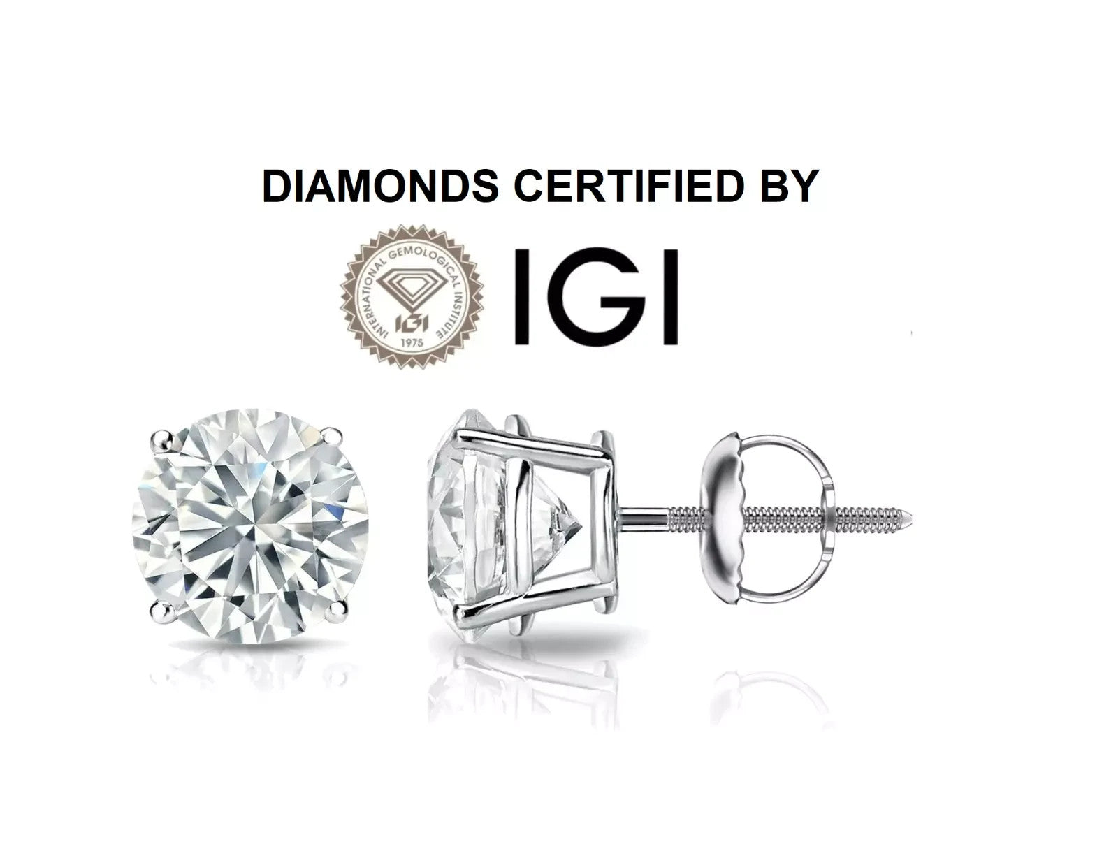 3.00 Ct D VS1 Round 4 Prong Lab Grown Diamond Stud Earrings IGI Certified 14k
