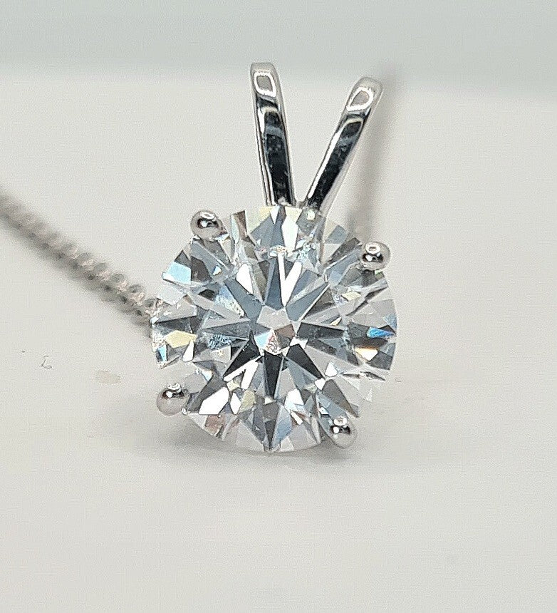 4.00 Ct E VS2 Lab Grown Diamond Solitaire Pendant 14k with Chain IGI Certified