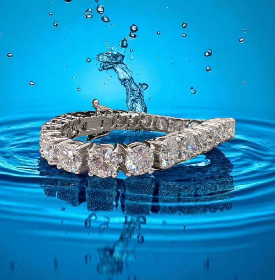 27.00 Ct D-F VVS Lab Grown Diamond Bracelet 14k White Gold GIA Authenticated