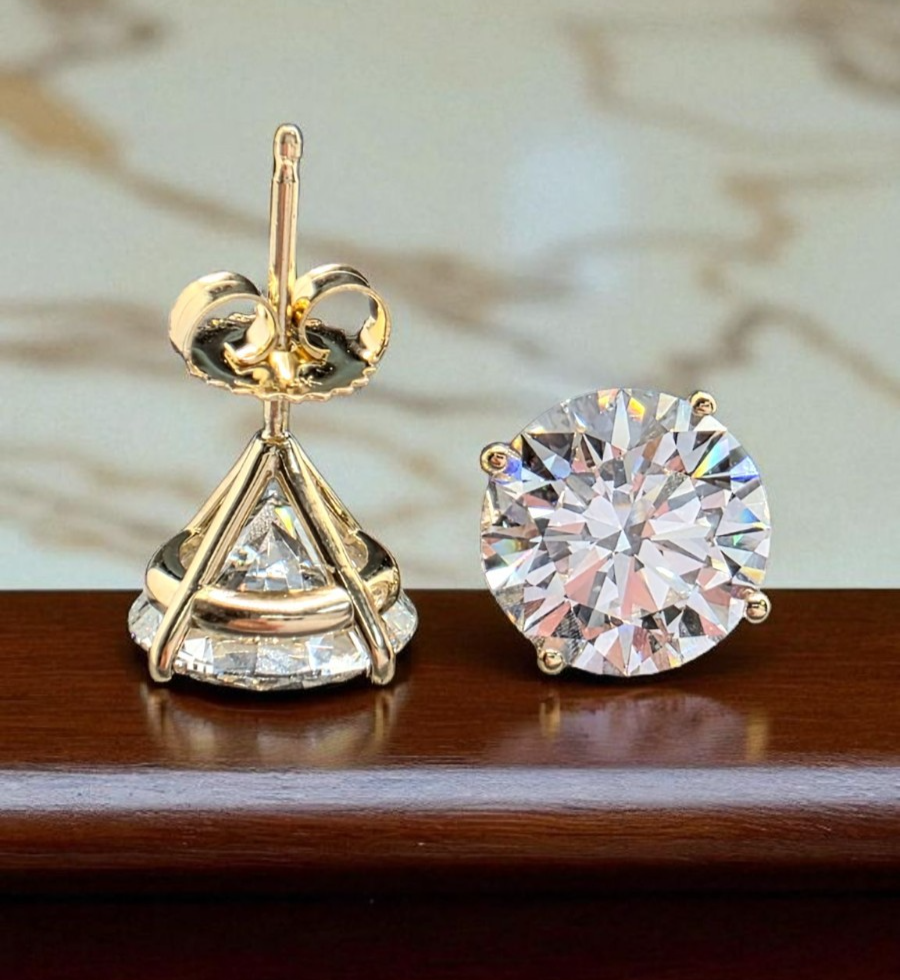 8.02 Ct F VS2 Round Lab Grown Martini Diamond Studs 14k Gold IGI Certified