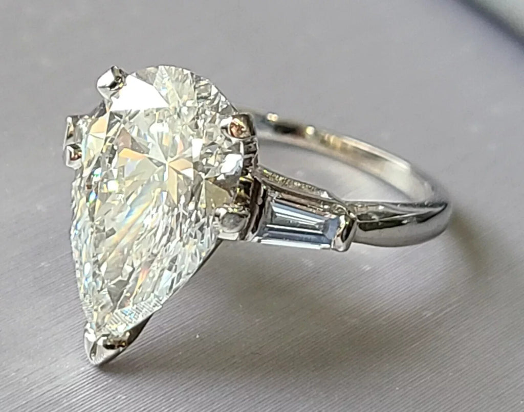 4.35 Ct F VS 2 Pear  Shaped 14k White Gold Lab Grown Diamond Ring IGI Certified