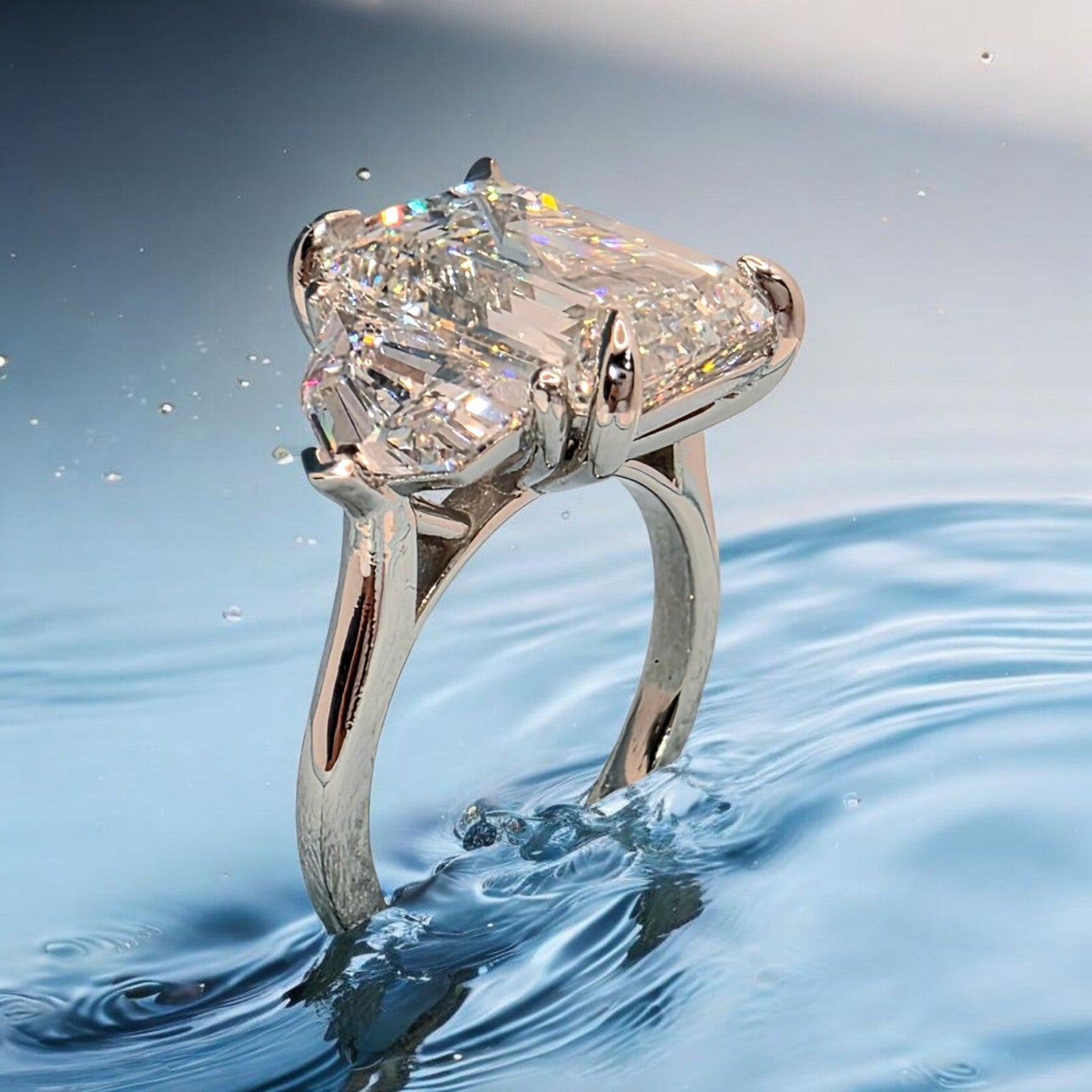 6.13 Ct  D VS1 Plat Emerald Cut Lab Grown Diamond Ring IGI Cert GIA Authenticate