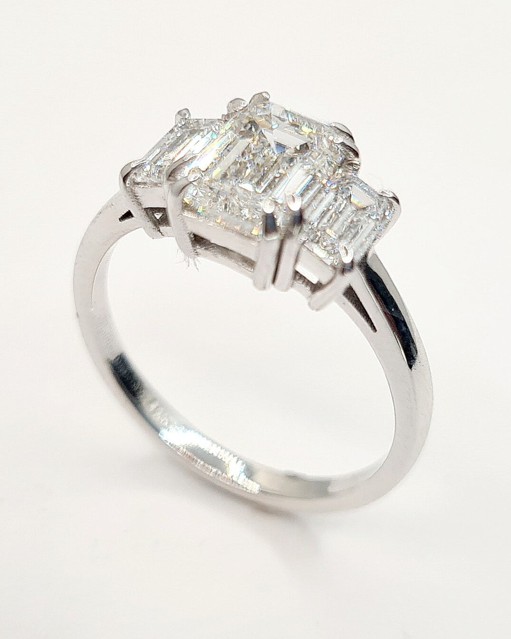 2.11 Ct F VS1 14k White Gold Emerald Cut Lab Grown Diamond Ring IGI Certified