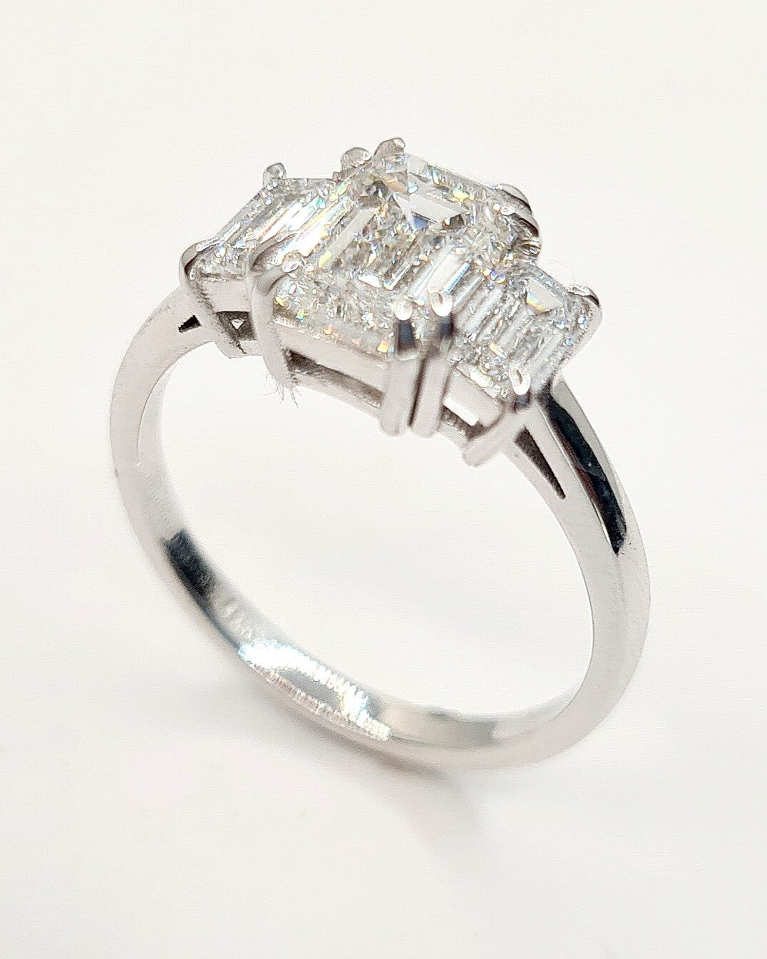 2.11 Ct F VS1 14k White Gold Emerald Cut Lab Grown Diamond Ring IGI Certified