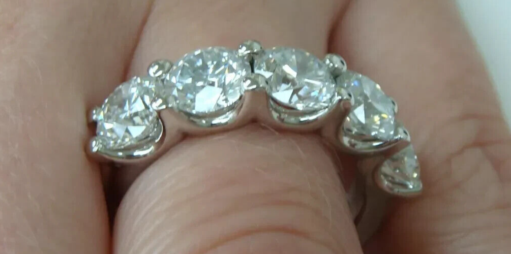 3.75 Carat 5 Stone Lab Grown Diamond Wedding Band 14kt White Gold IGI Certified