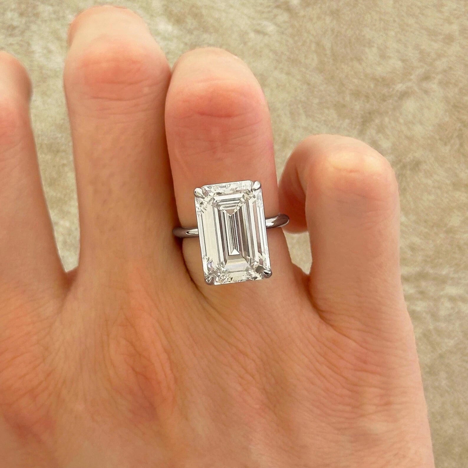 4 Ct IGI Emerald E VS1 Lab Grown Diamond Solitaire Wedding Ring 14k White Gold