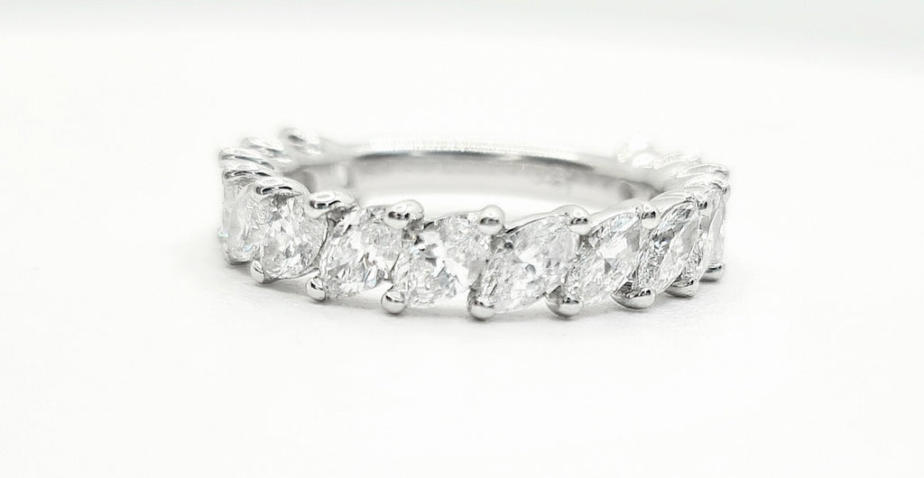 1.61 Ct E VS Round Lab Grown Marquise Diamond Band Set in 14k White Gold