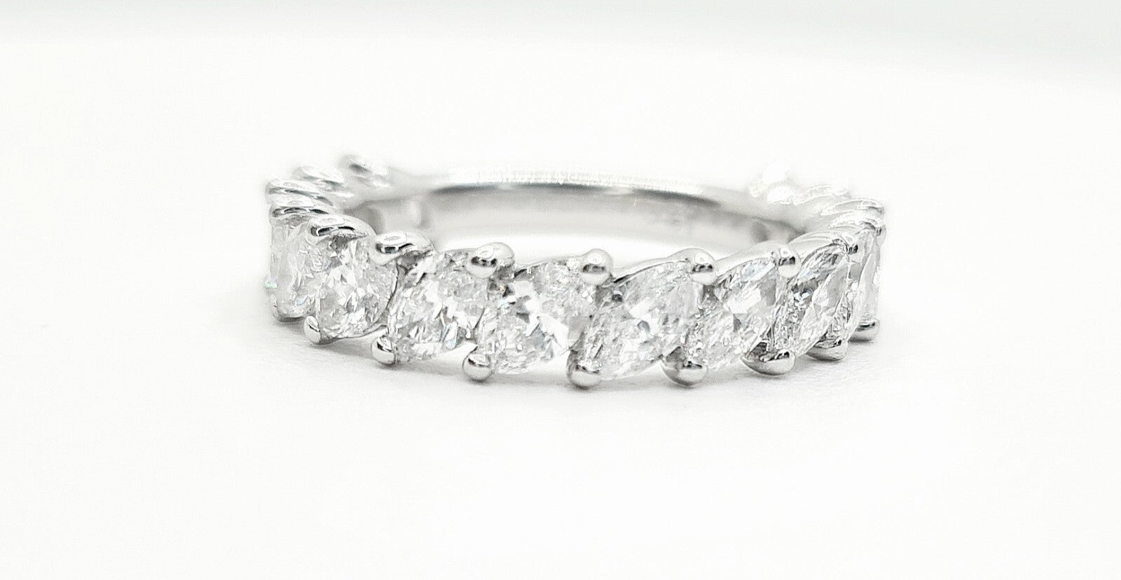 1.61 Ct E VS Round Lab Grown Marquise Diamond Band Set in 14k White Gold