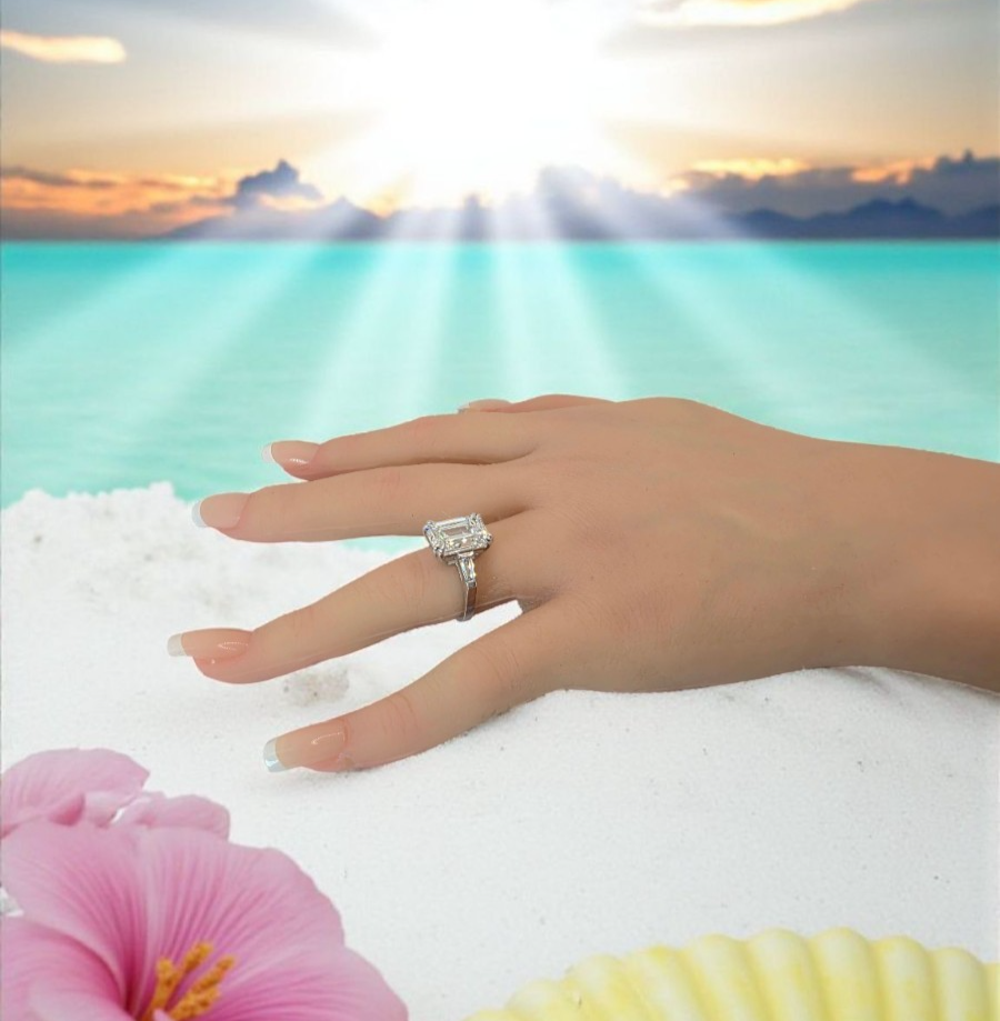 6.50 Ct E VS1 Emerald Cut Lab Grown Diamond Ring IGI Certified 14k White Gold