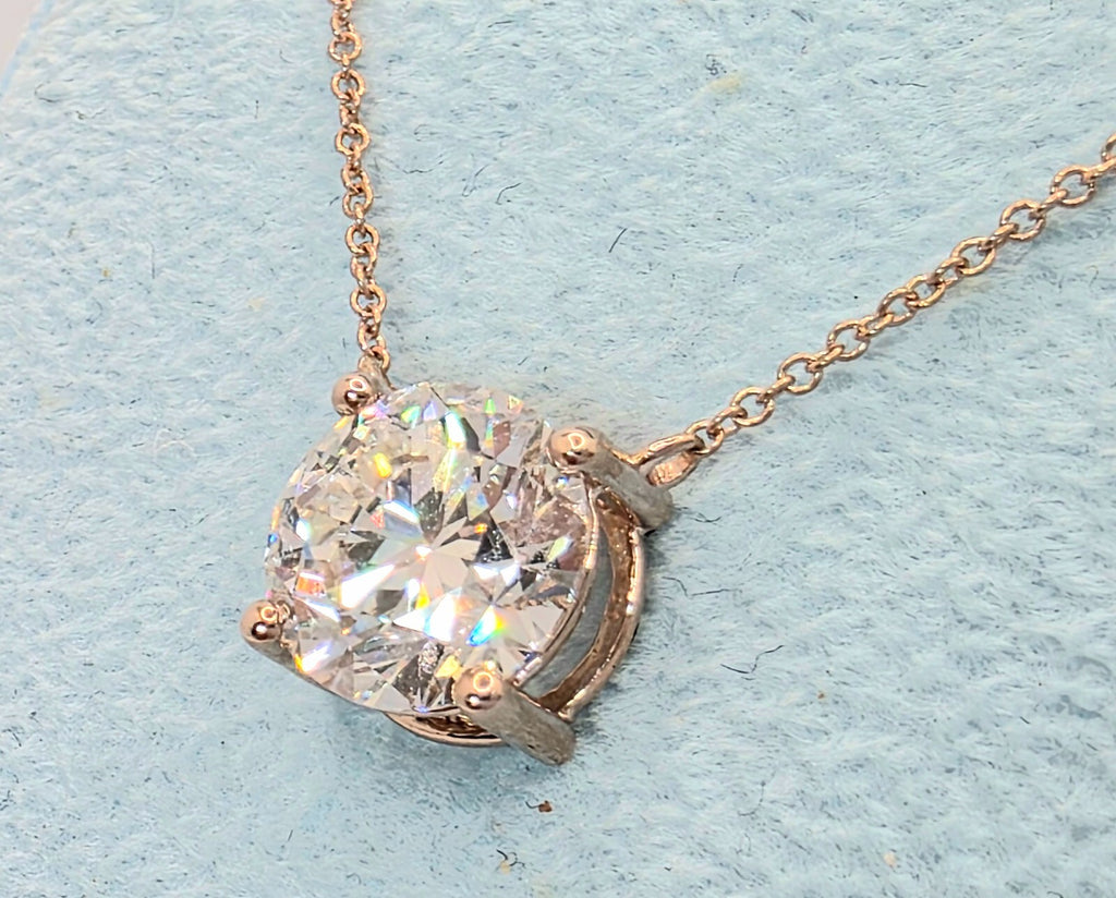 3.00 Ct F VS1 Round Lab Grown Diamond Pendant 14k Rose Gold IGI Certified
